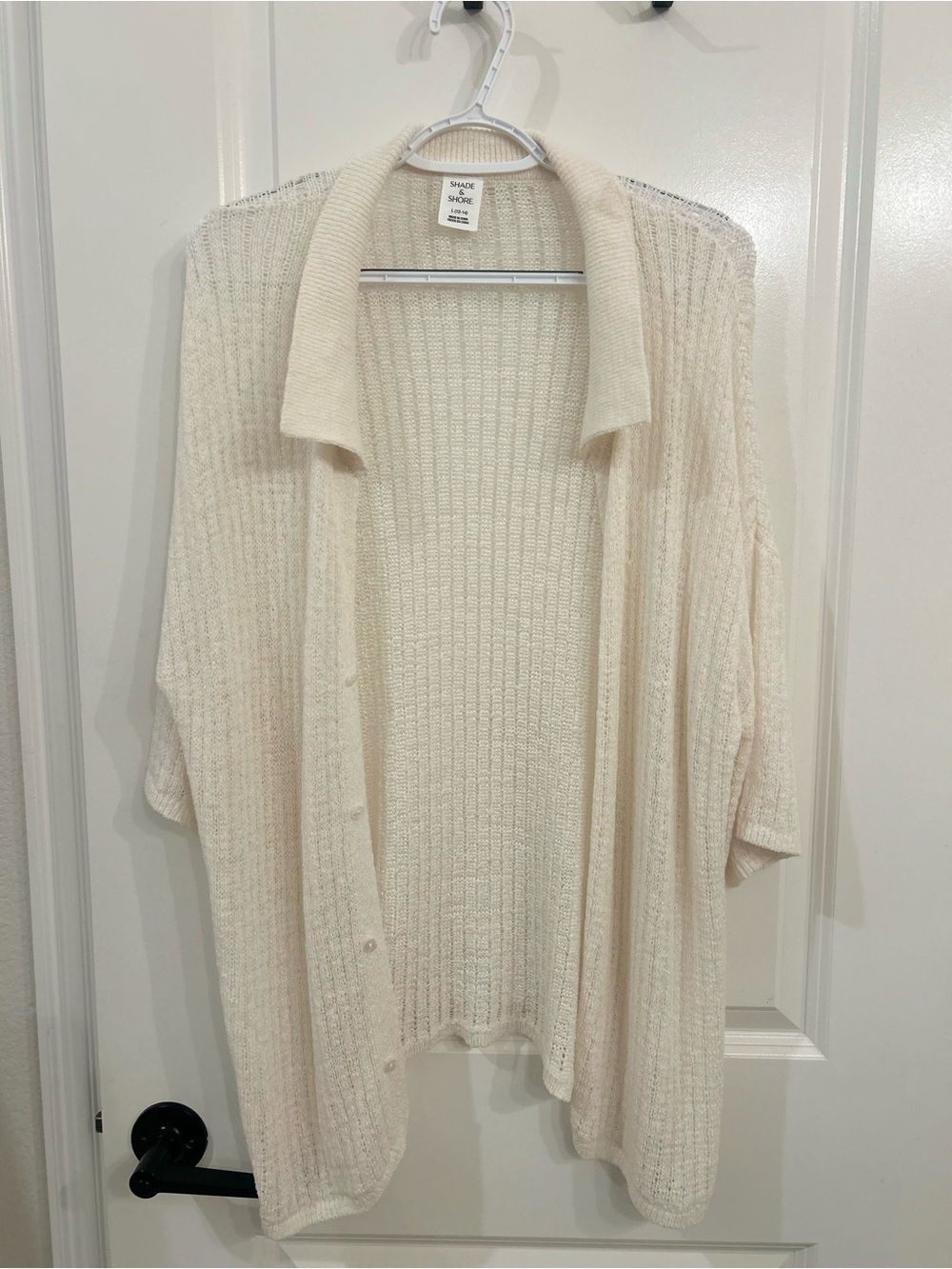 Shade & Shore Cream Open-Front Collared Cardigan